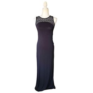 Bebe Black Cutout Rhinestone Embellished Sleeveless Maxi Dress Y2K Stretch